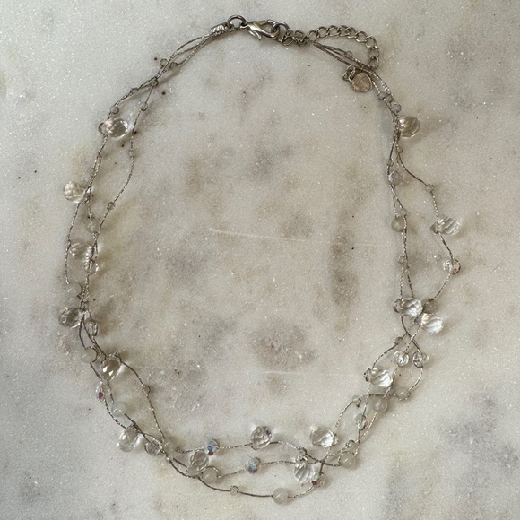 Three Strand Clear Beaded Necklace - Picture 4 of 4